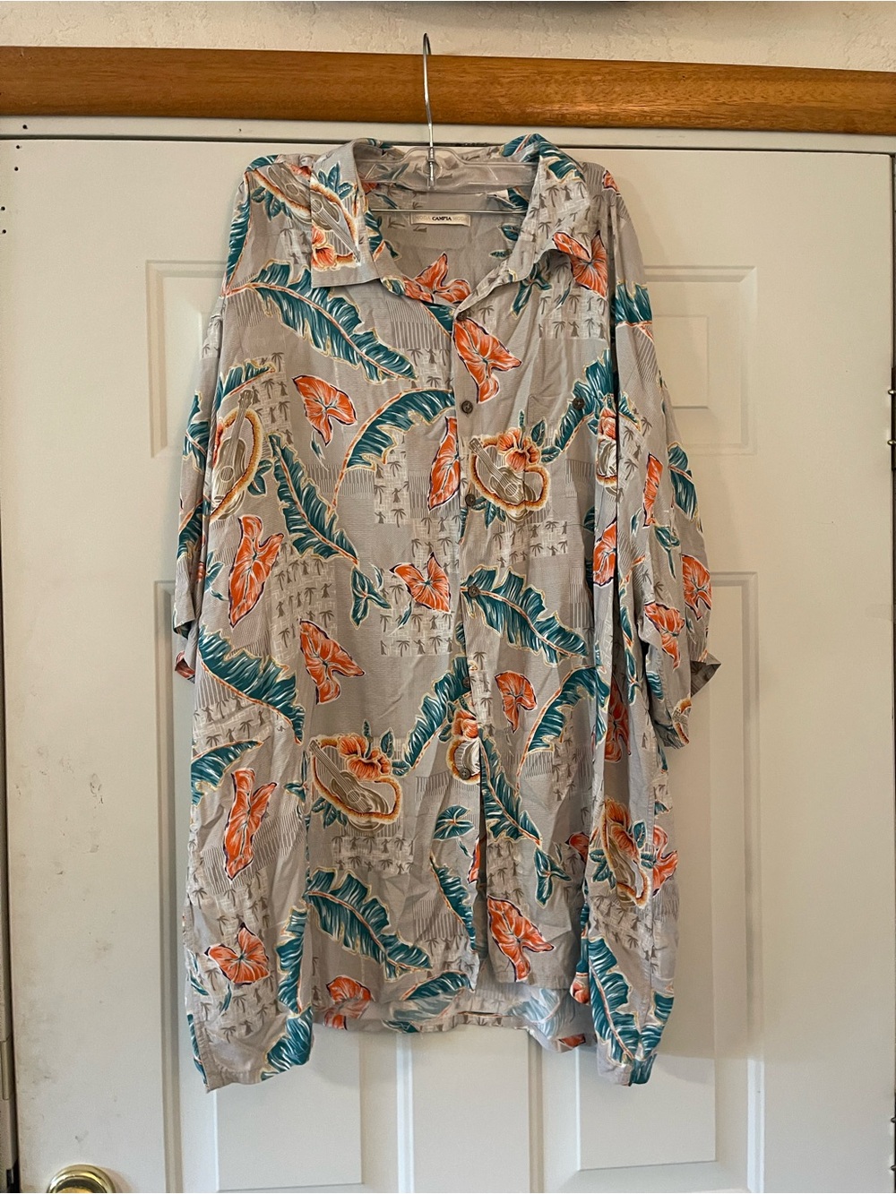CAMPIA MODA ~Men's 3XL~ Hawaiian Shirt Classic Hibiscus Floral on Gray Rayon